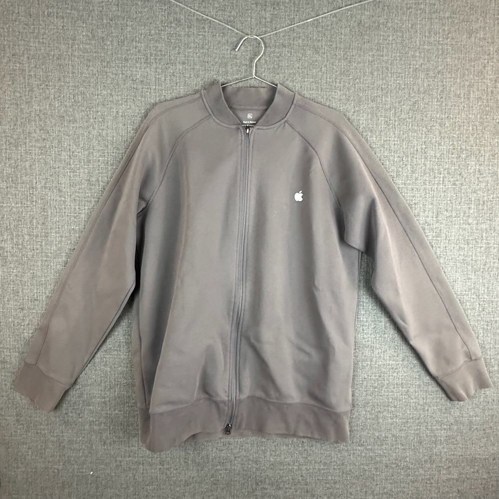 Apple‎ Zip Up Bomber Jacket Gray Logo Athletic Mens XL Made in Vietnam